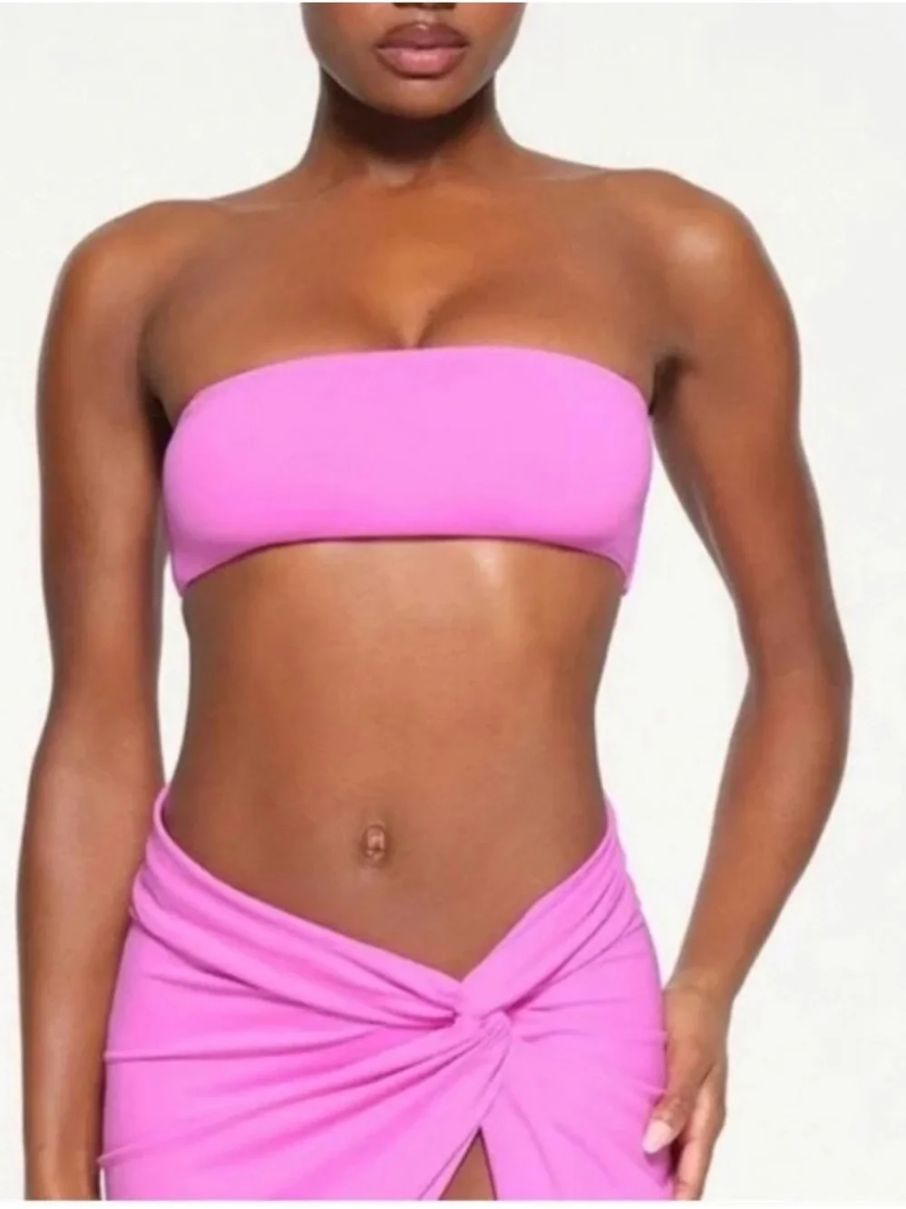 SKIMS Neon Pink Bandeau Swim Top Size XL Barbiecore Bikini Top Strapless Halter